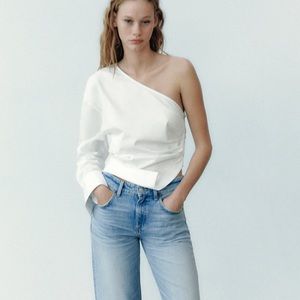 ZARA WHITE DECONSTRUCTED GABARDINE TOP - REF. 2757/211 - SMALL